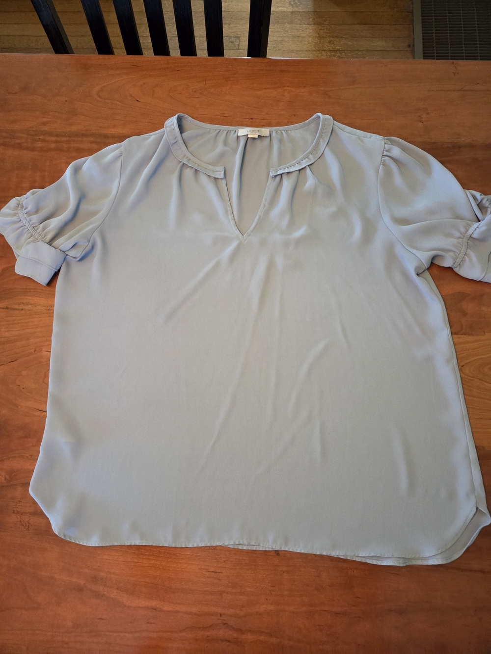 LOFT Pale Blue Split-Neck Short Sleeve Blouse
